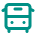 Minimal teal icon of a front-facing bus on a grey square background.